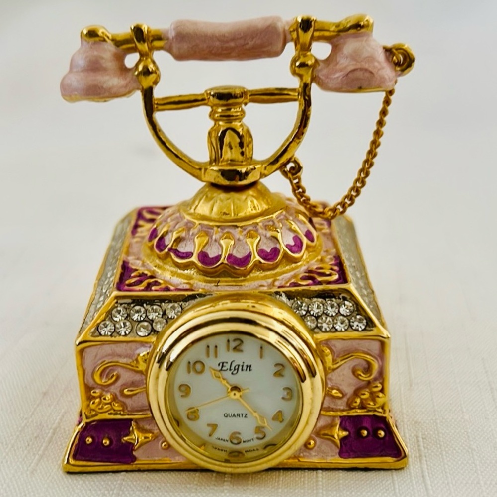 Elgin~Quartz / Clock In Miniature Vintage Phone - Picture 9 of 9
